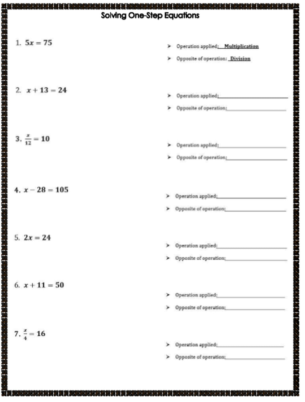 One Step Equations Worksheet Pdf Introduction to solving E Step Equations