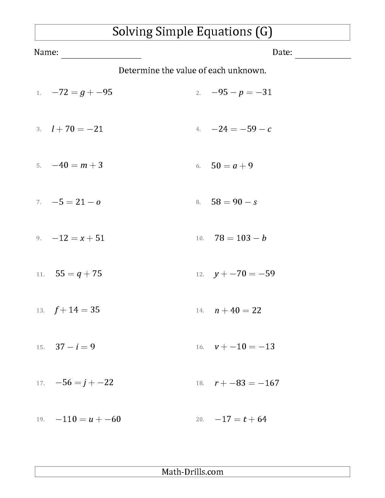 One Step Equations Worksheet Pdf Legal Simple Algebra Worksheets