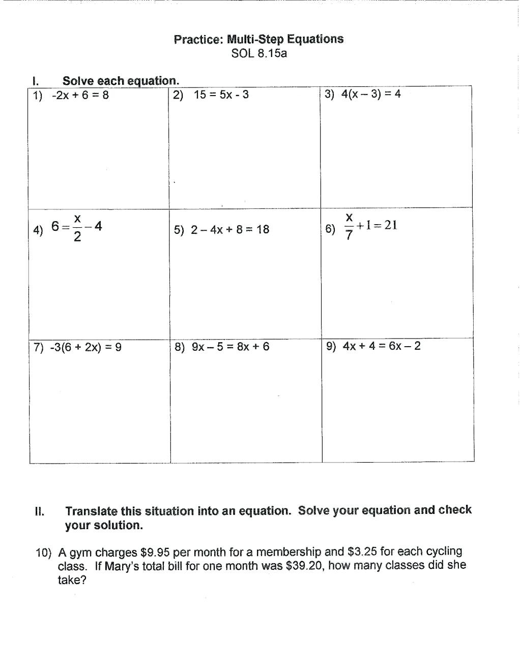 One Step Equations Worksheet Pdf solving E Step Equations Worksheet 7th Grade Tessshebaylo