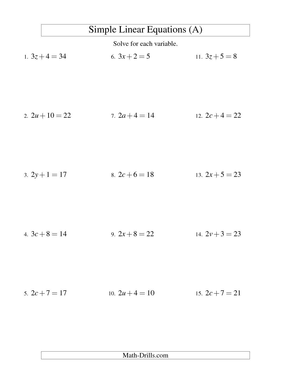 One Step Equations Worksheet Pdf the solving Linear Equations form Ax B = C A Math