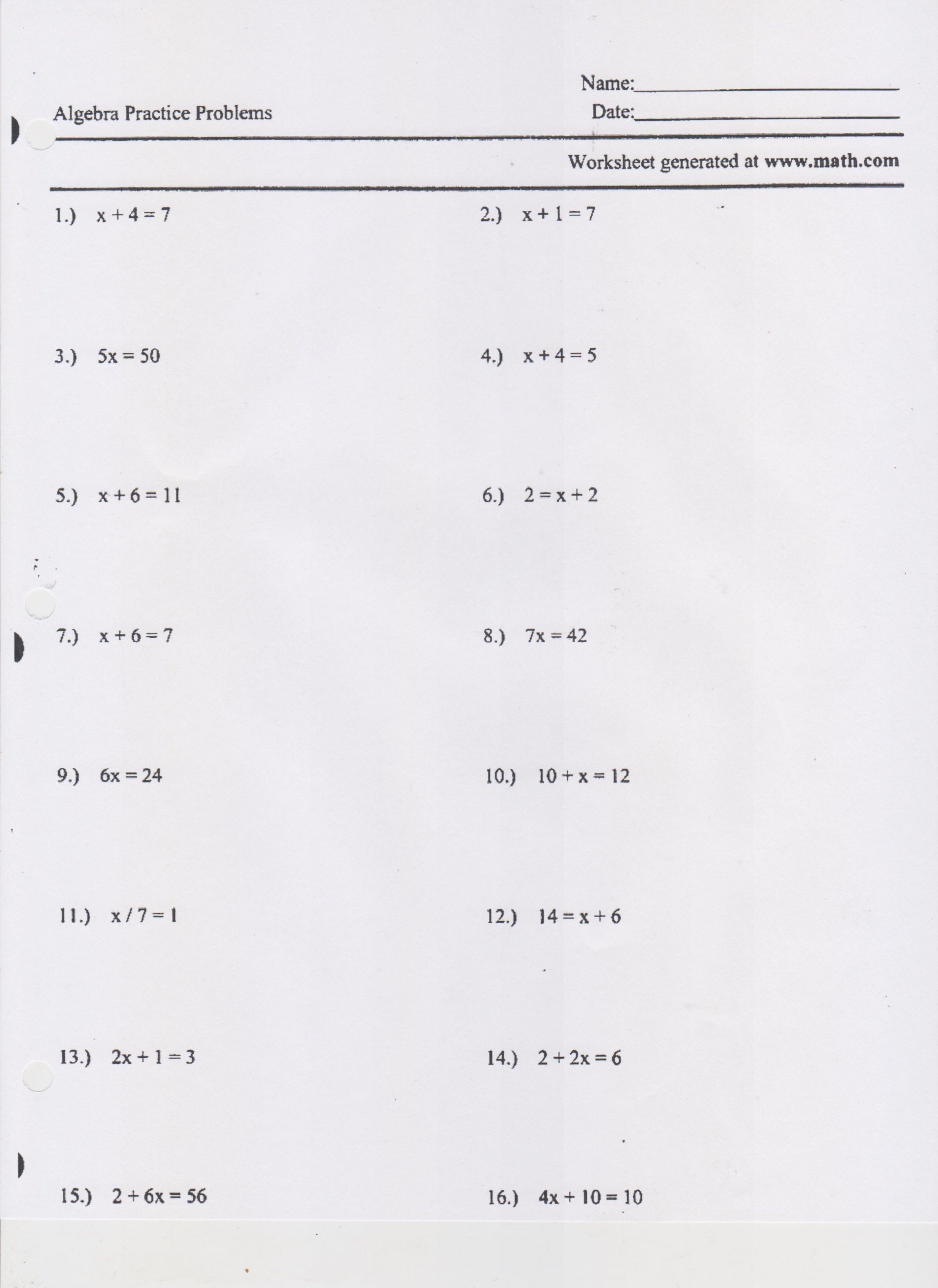 One Step Equations Worksheet Pdf Worksheet For Education