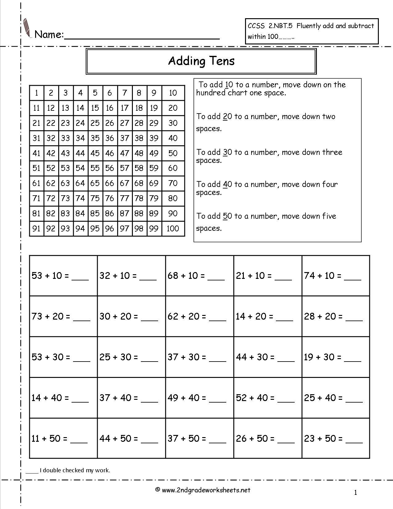 Ones Tens Hundreds Worksheet Adding Tens to A Number Worksheet