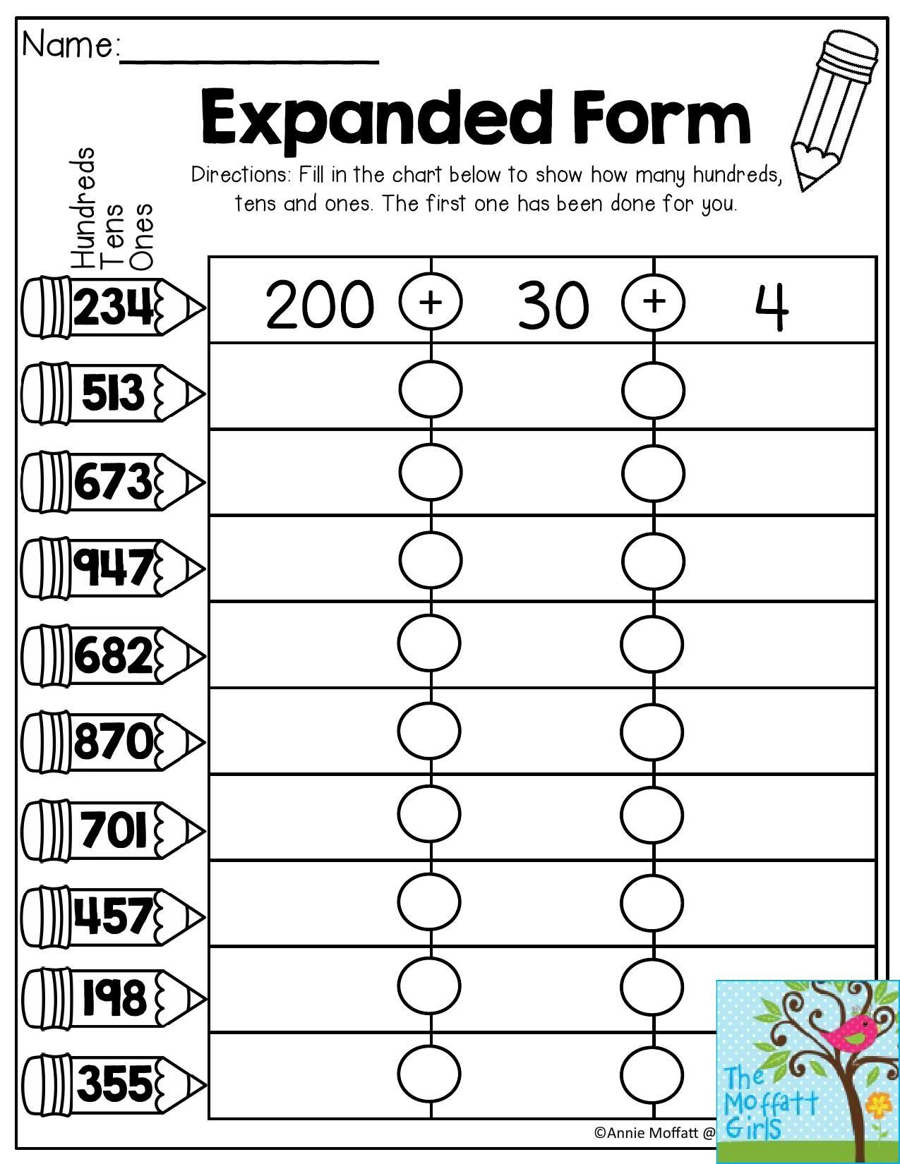 Ones Tens Hundreds Worksheet Expanded form Fill In the Chart to Show How Many Hundreds