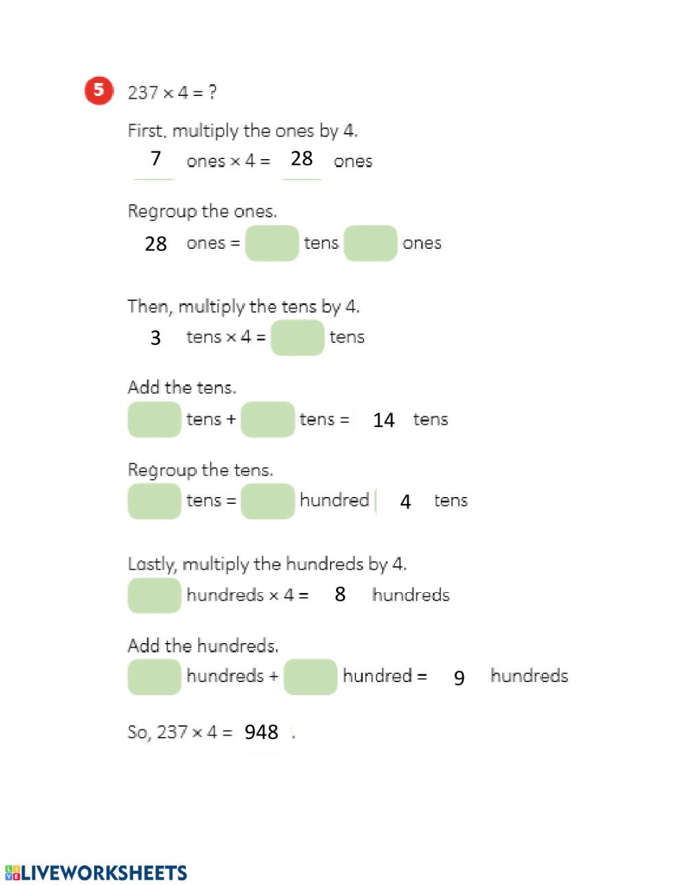 Ones Tens Hundreds Worksheet Multiplication with Regrouping In Es Tens and Hundreds