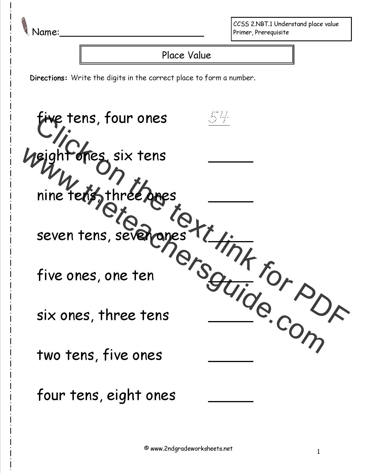 Ones Tens Hundreds Worksheet Second Grade Place Value Worksheets