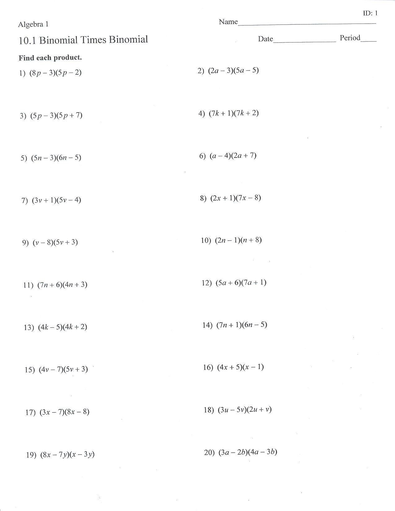 Operations with Polynomials Worksheet Multiplying Polynomials by Monomials Worksheet
