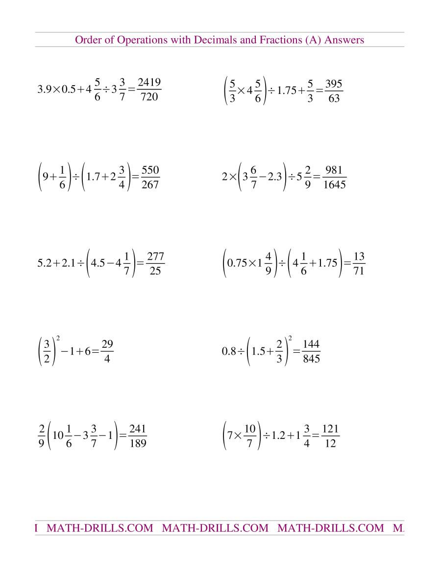 Ordering Fractions and Decimals Worksheet Decimals and Fractions Mixed A