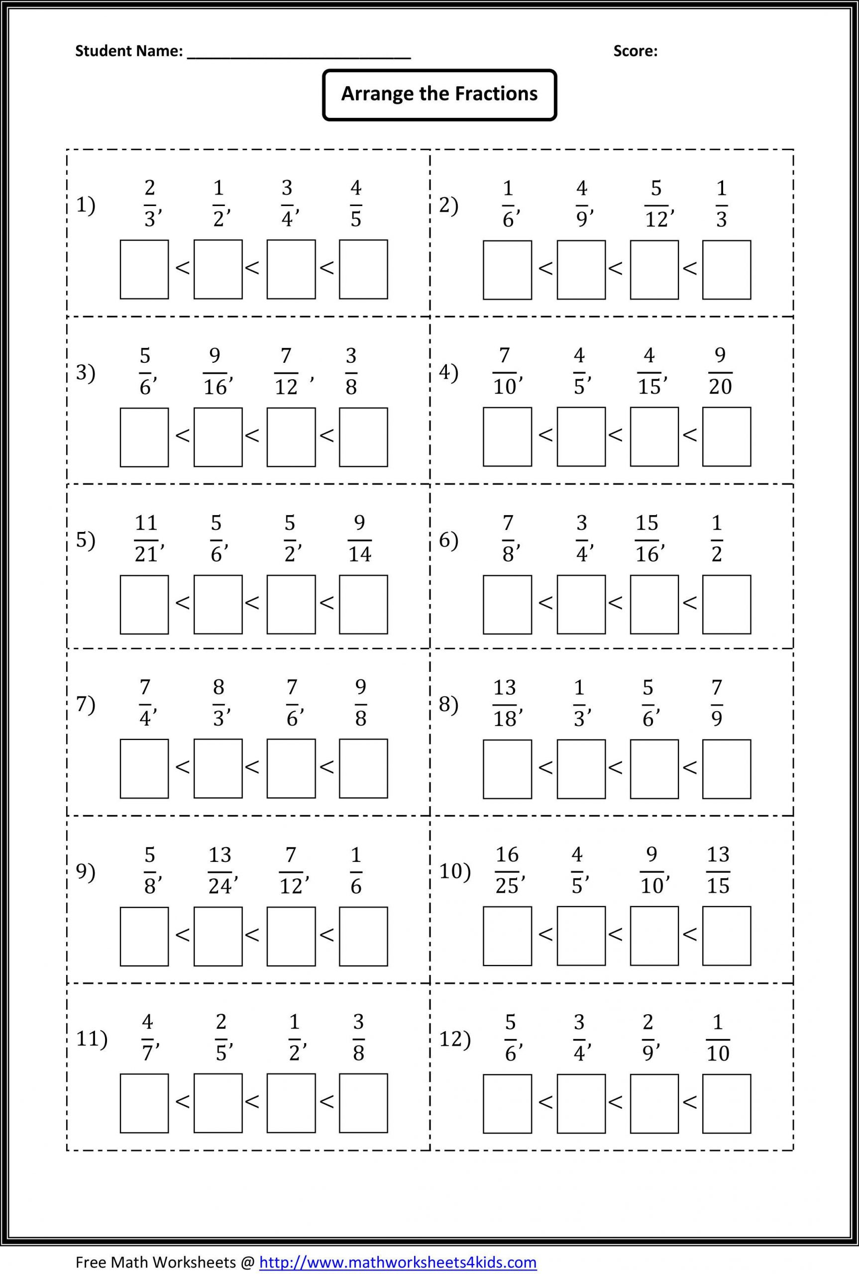 Ordering Fractions and Decimals Worksheet ordering Fractions Worksheets