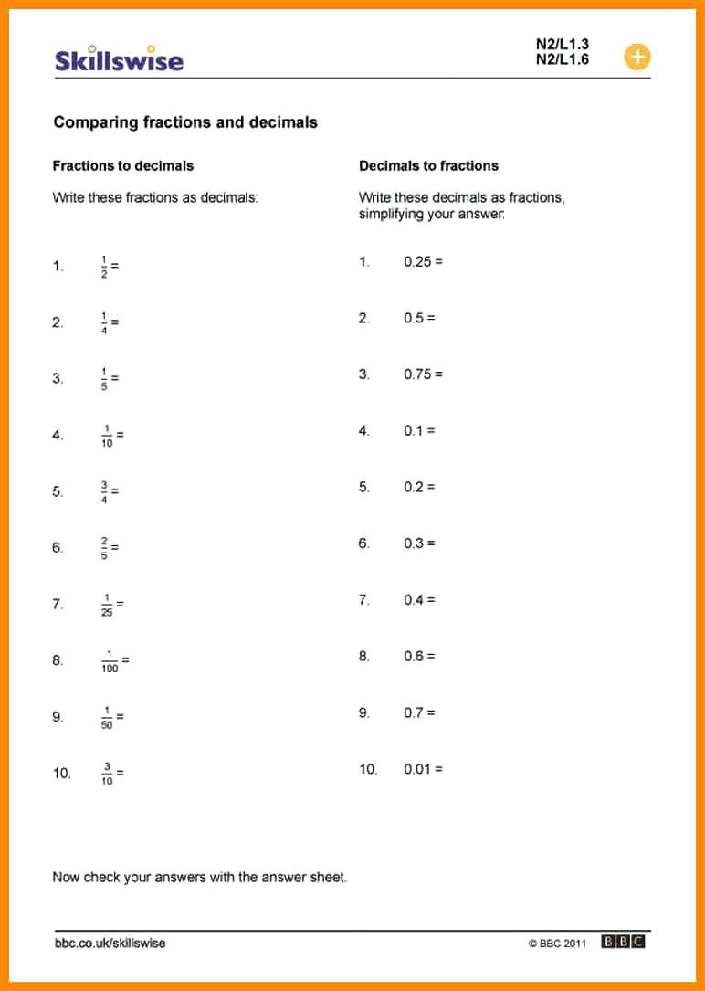 Ordering Fractions and Decimals Worksheet Paring Fractions and Decimals Worksheet – Leahaliub