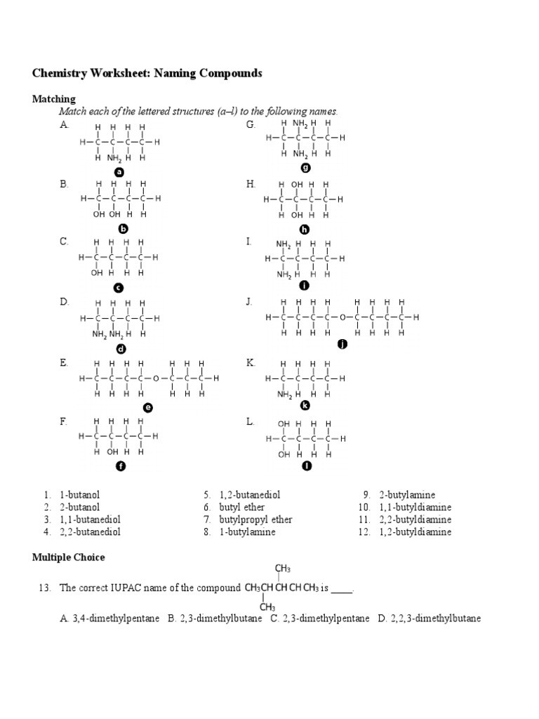 Organic Chemistry Worksheet with Answers Chemistry Worksheet Bawdalancing Equations and Naming