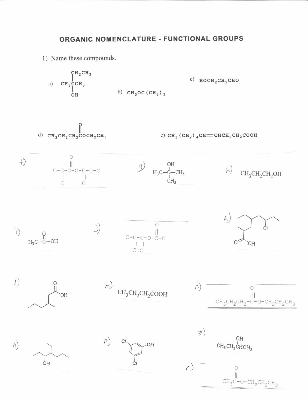 Organic Chemistry Worksheet with Answers Nomenclature Worksheet 7 Naming Hydrocarbons – Colabug