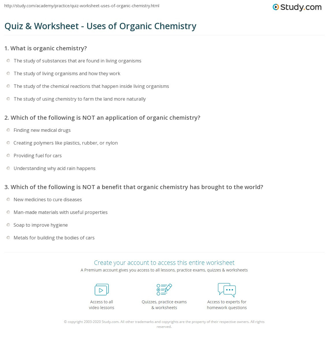 Organic Chemistry Worksheet with Answers Quiz &amp; Worksheet Uses Of organic Chemistry