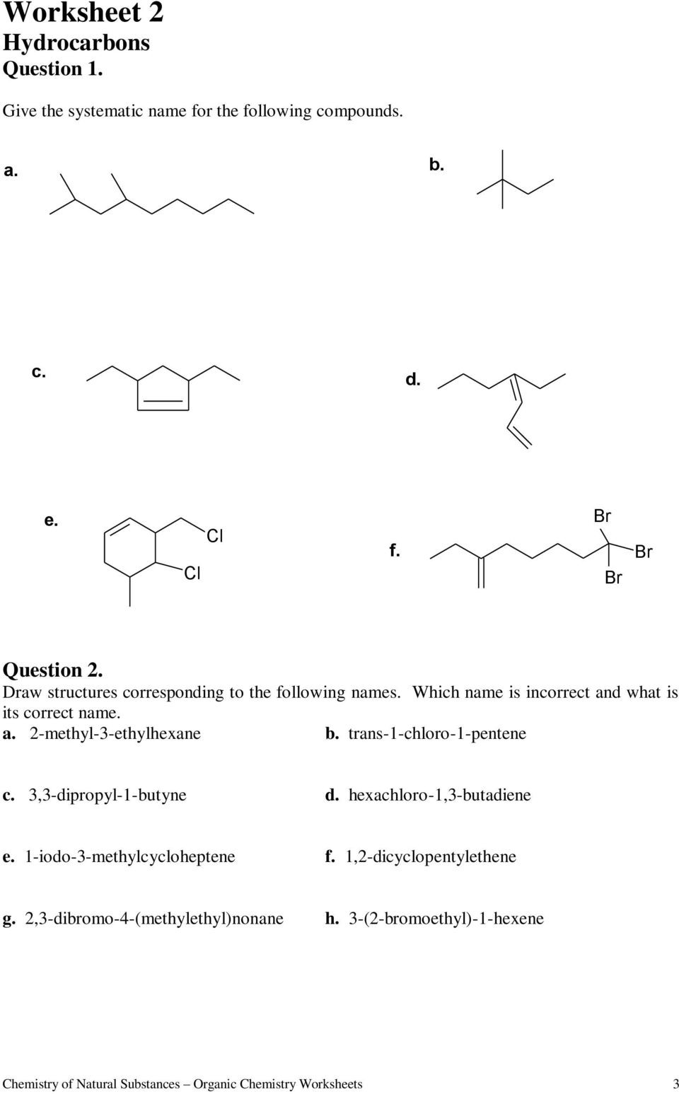 Organic Chemistry Worksheet with Answers Worksheets for organic Chemistry Pdf Free Chem Active Math