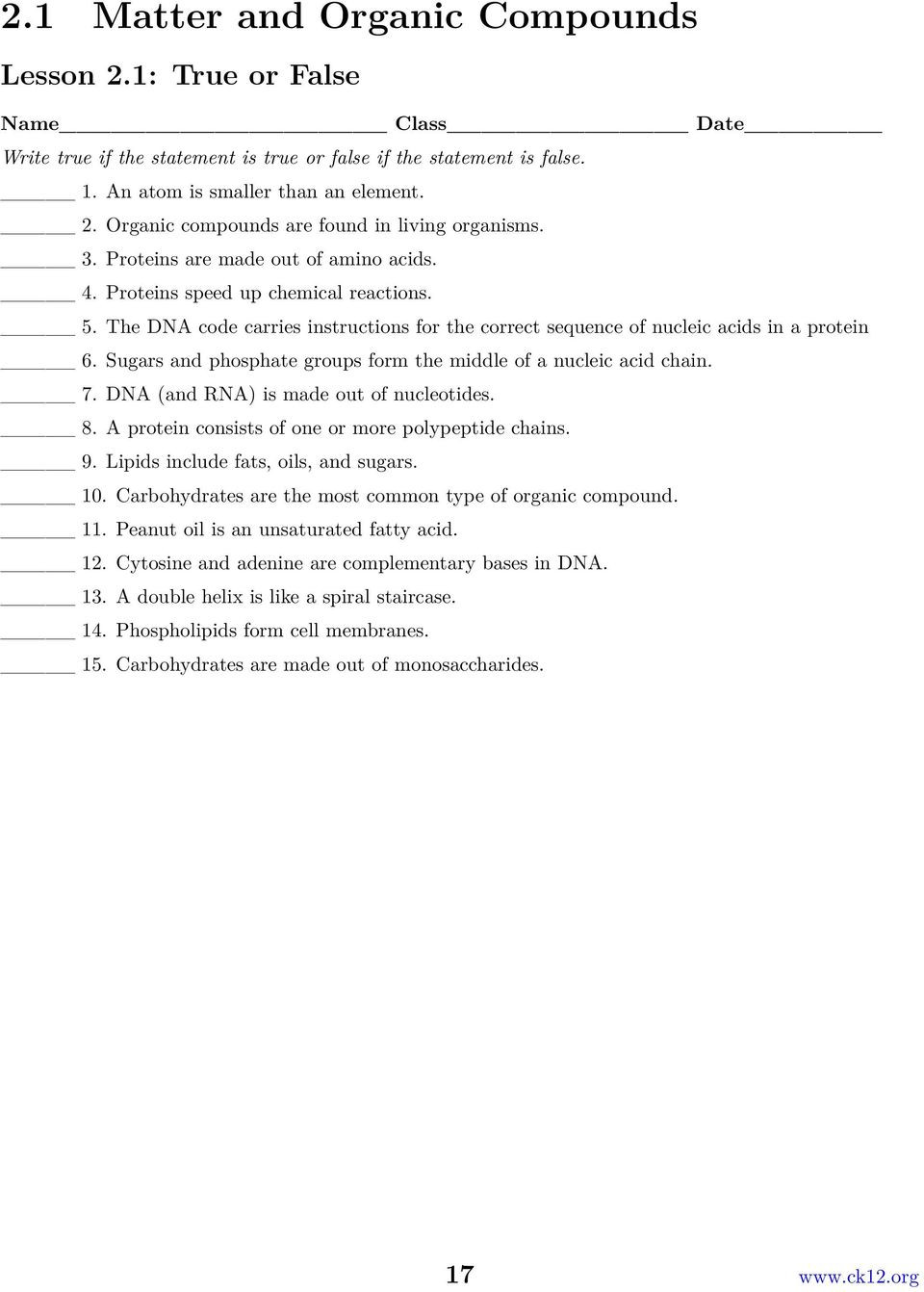 Organic Molecules Worksheet Answer Key Chapter 2 the Chemistry Of Life Worksheets Pdf Free Download