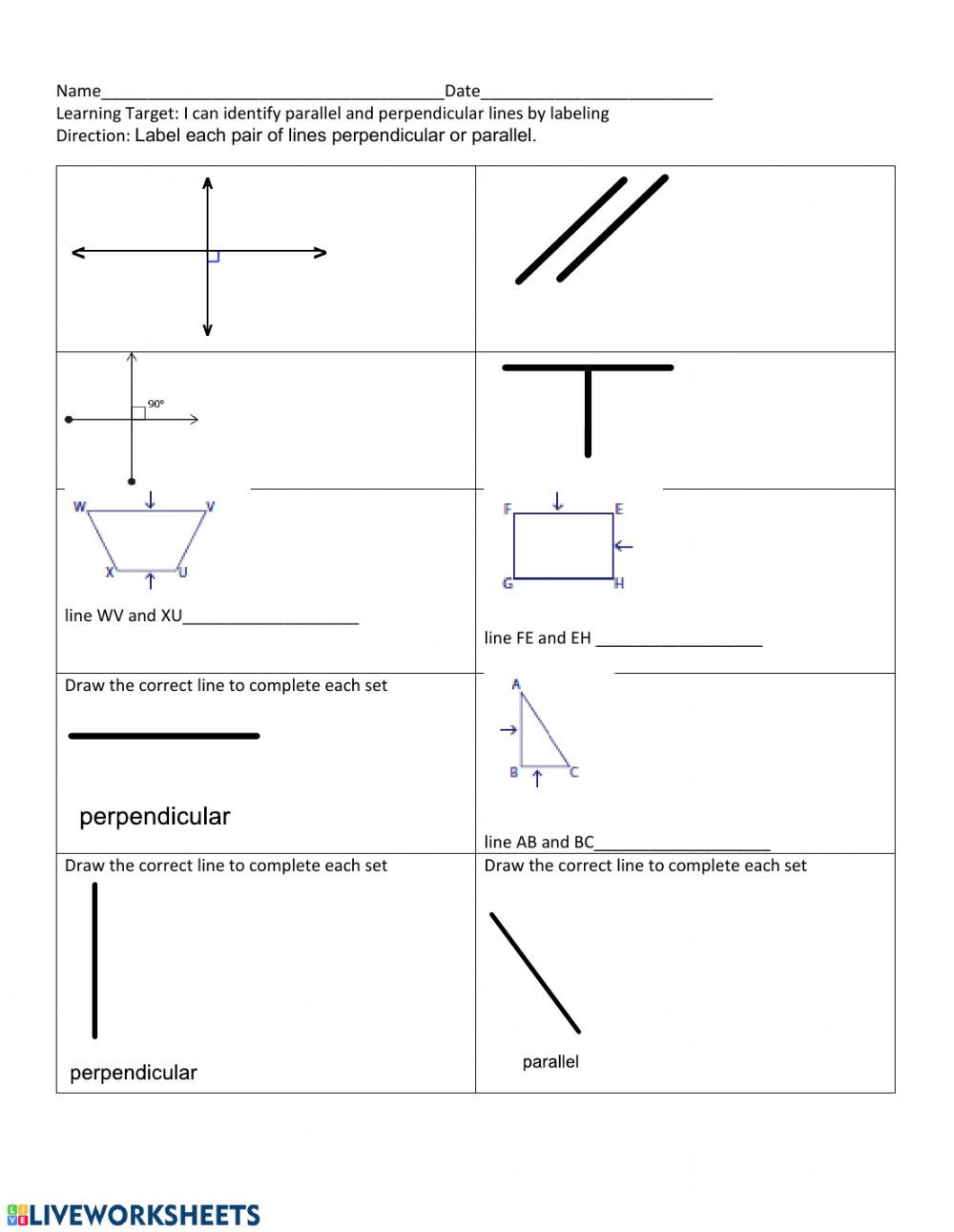 Parallel and Perpendicular Lines Worksheet Parallel and Perpendicular Lines Interactive Worksheet