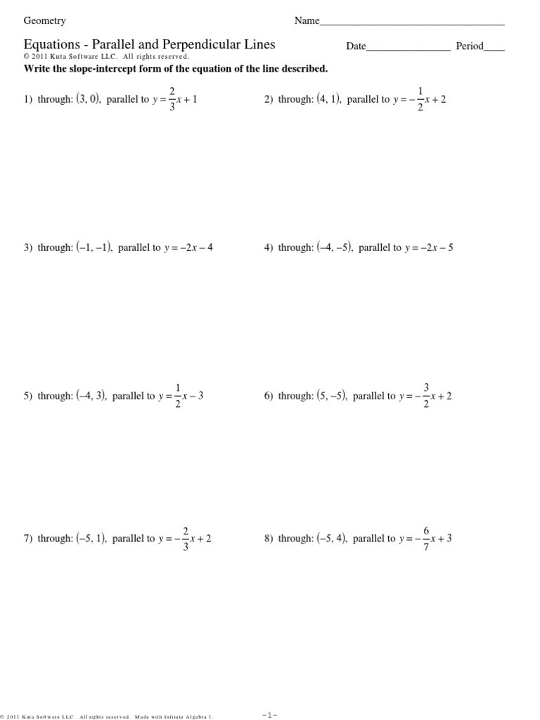 Parallel and Perpendicular Lines Worksheet Parallel Perpendicular Lines Geometry