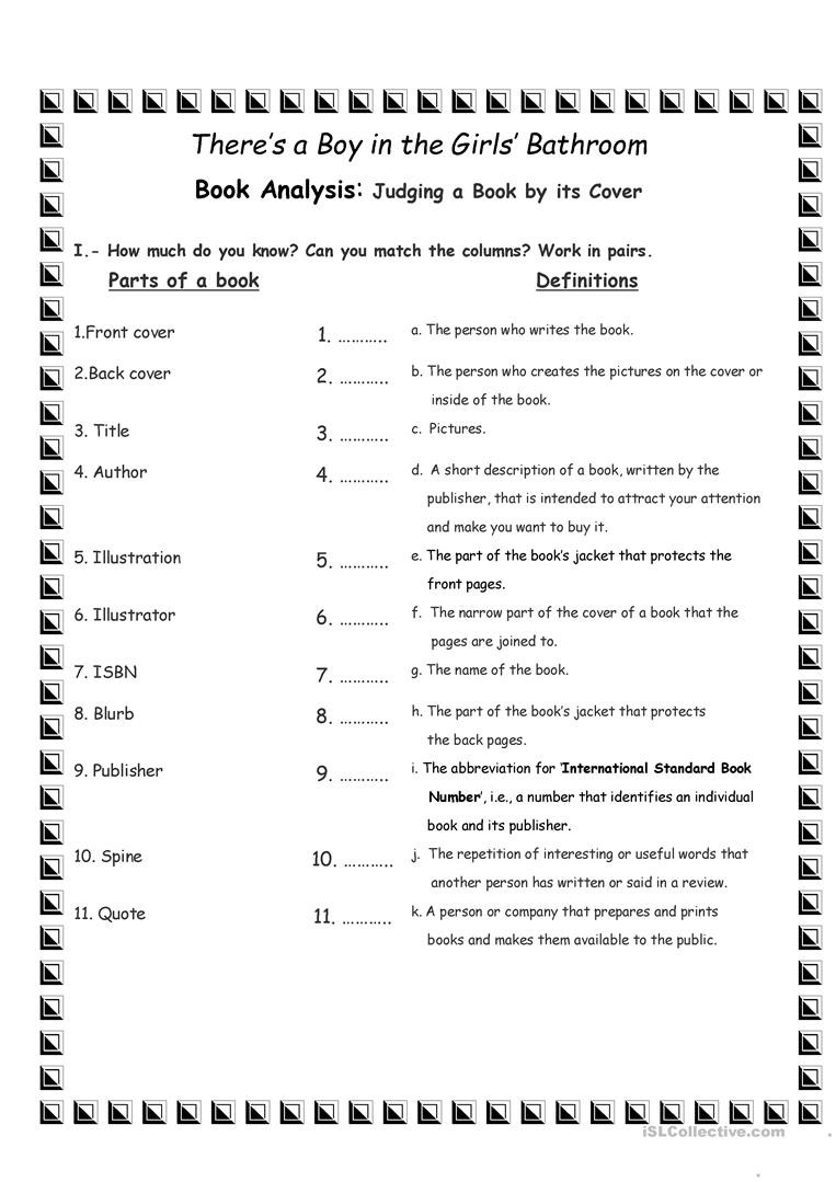 Parts Of A Book Worksheet Parts Of A Book there S A Boy In the Girls Bathroom by