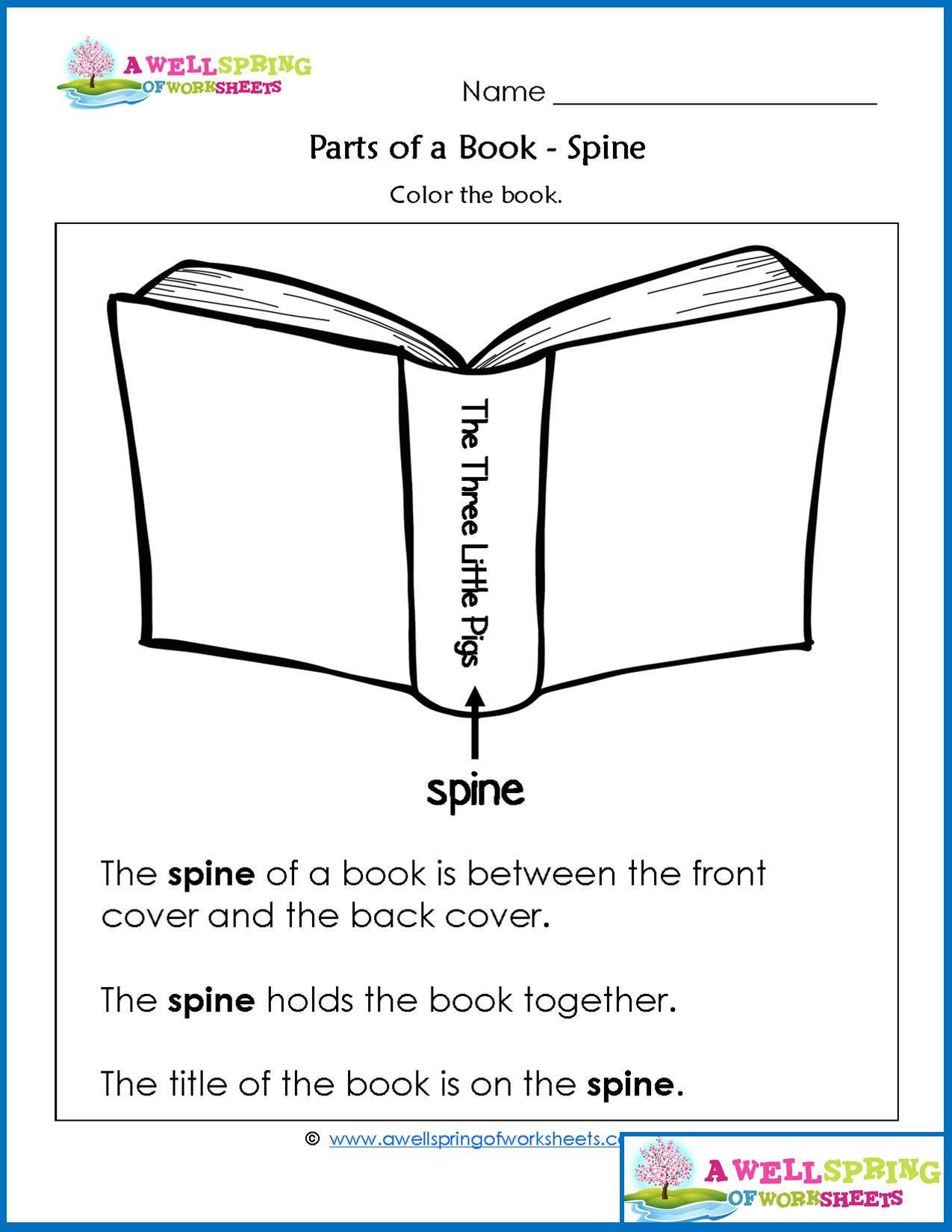 Parts Of A Book Worksheet Parts Of A Book Worksheets &amp; Vocabulary Cards