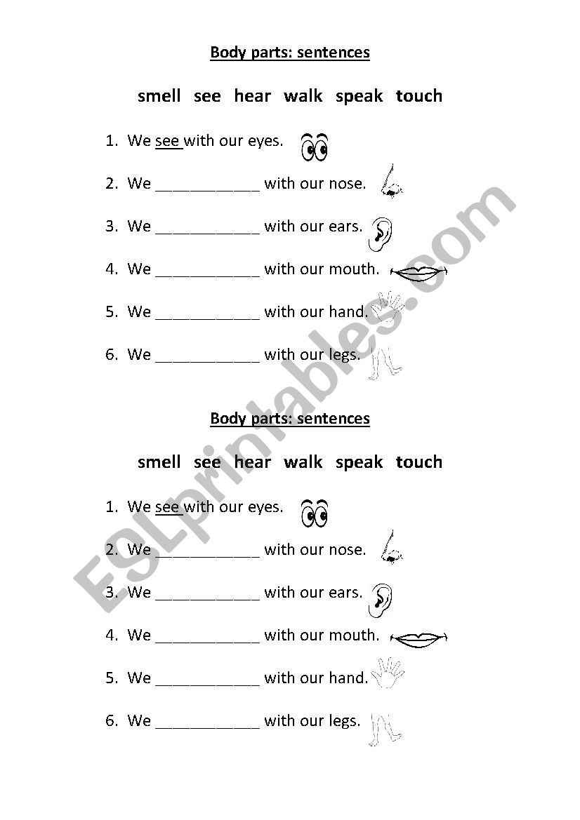 Parts Of A Sentence Worksheet Body Parts Sentences Esl Worksheet by Sallygissy