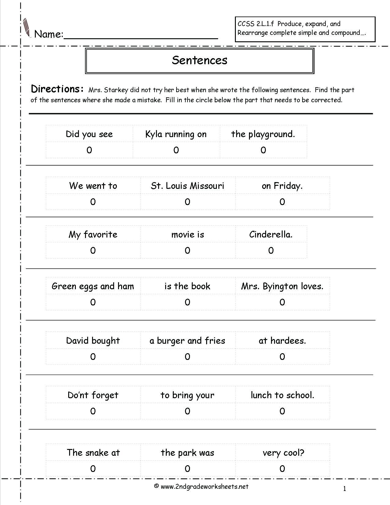 Parts Of A Sentence Worksheet Free Types Of Sentences Worksheets Misc Free