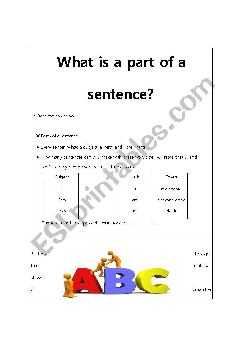Parts Of A Sentence Worksheet Parts Of A Sentence Esl Worksheet by Gra U