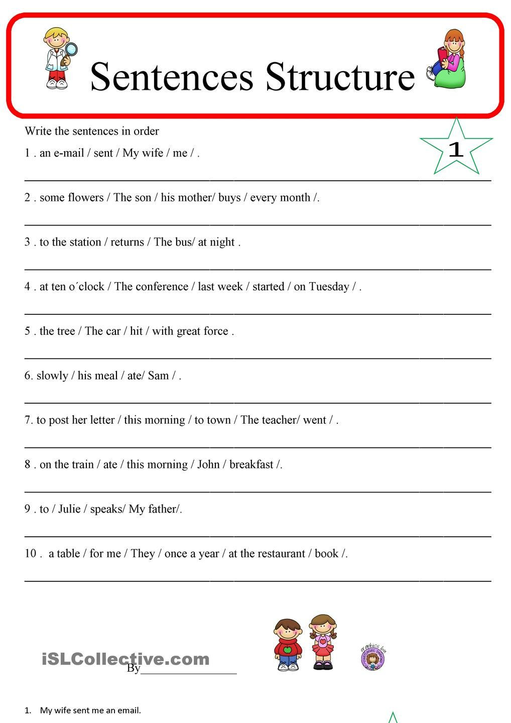 Parts Of A Sentence Worksheet Sentence Structure 1