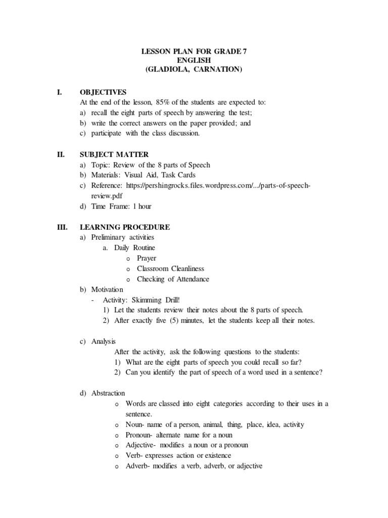 Parts Of Speech Review Worksheet Review Of the 8 Parts Of Speech Part Speech