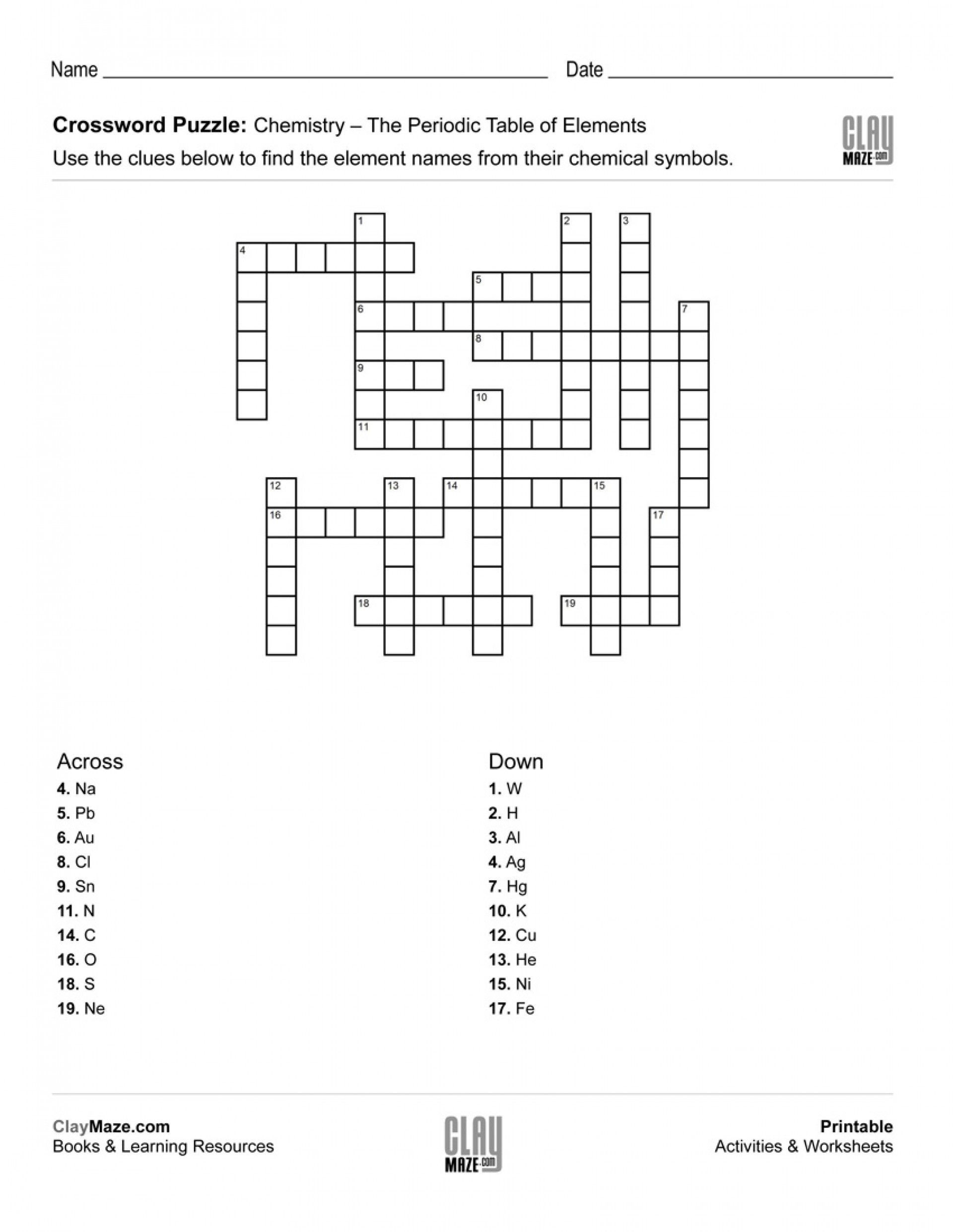 Periodic Table Puzzle Worksheet Answers atoms and Periodic Table Crossword Puzzle Answers