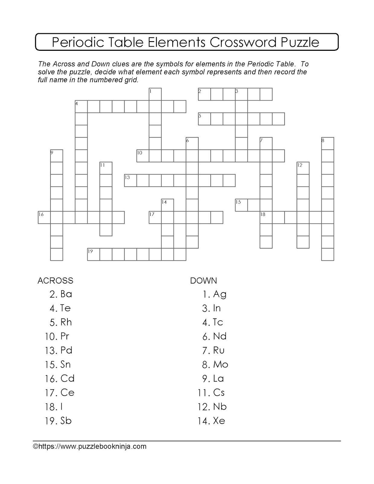 Periodic Table Puzzle Worksheet Answers Periodic Crossword Puzzle Worksheet