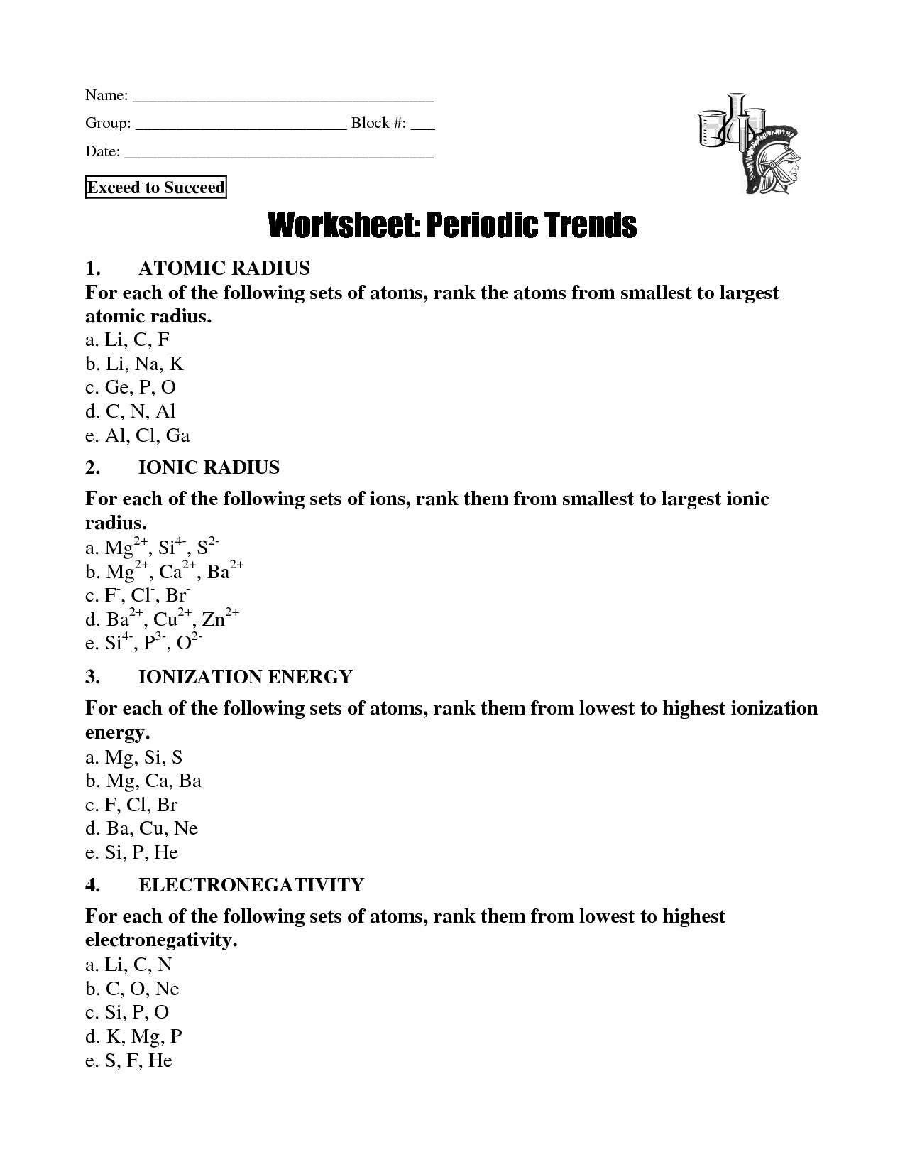 Periodic Trends Worksheet Answer Key Periodic Table Mars Worksheet