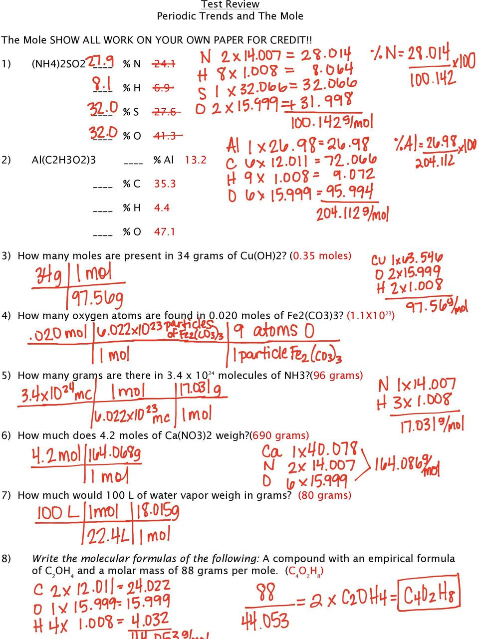 Periodic Trends Worksheet Answer Key Test Review Periodic Trends and the Mole Pdf Free Download