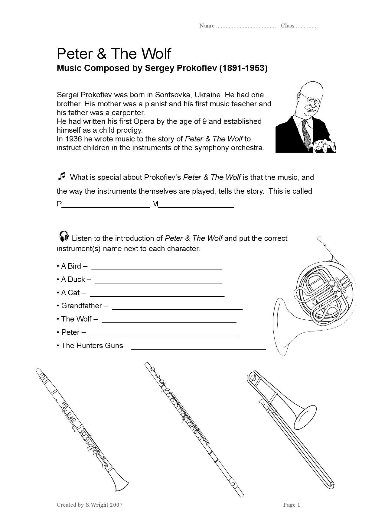 Peter and the Wolf Worksheet Peter &amp; the Wolf Worksheet