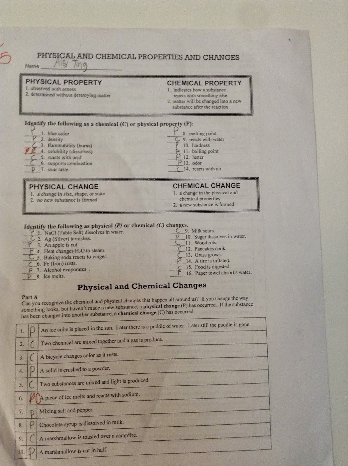 Physical and Chemical Change Worksheet Alex S Blog Physical &amp; Chemical Worksheet