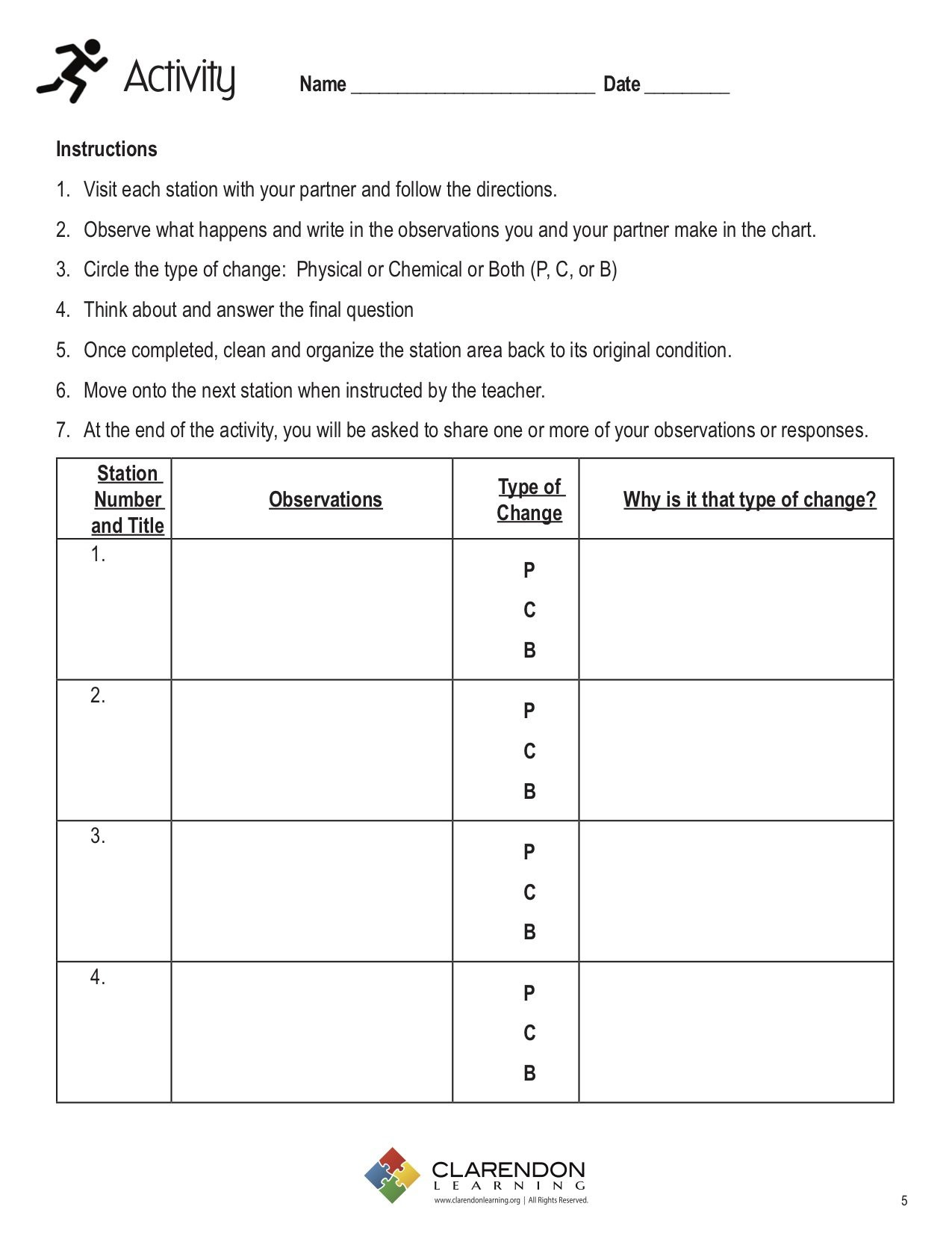 Physical and Chemical Change Worksheet Physical Chemical Changes
