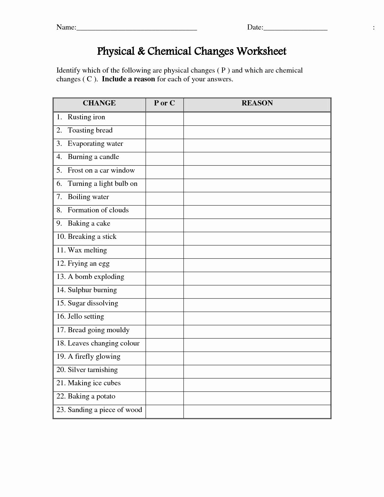 Physical and Chemical Properties Worksheet 49 Physical and Chemical Properties Worksheet In 2020