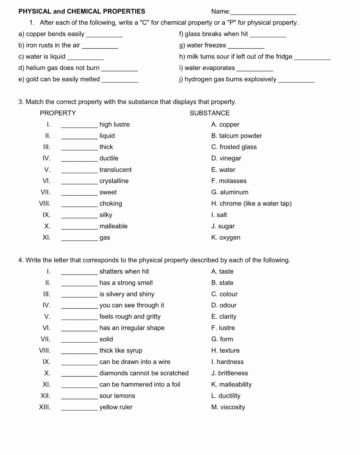 Physical and Chemical Properties Worksheet Physical and Chemical Properties Worksheet Luxury Physical