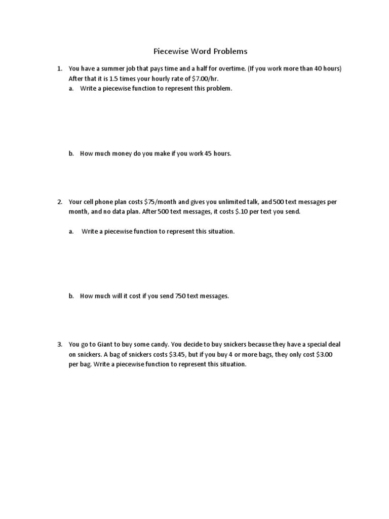 Piecewise Functions Word Problems Worksheet Piecewise Word Problems Text Messaging