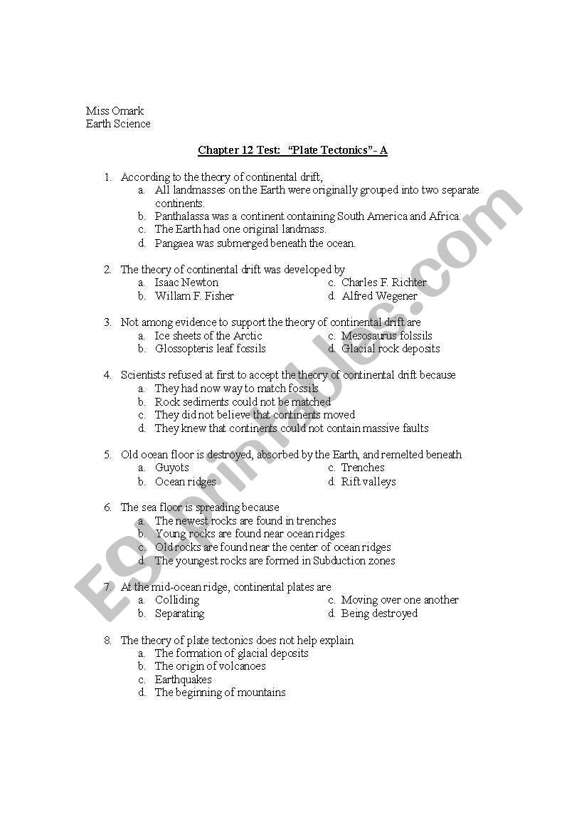 Plate Boundary Worksheet Answers English Worksheets Test Plate Tectonics