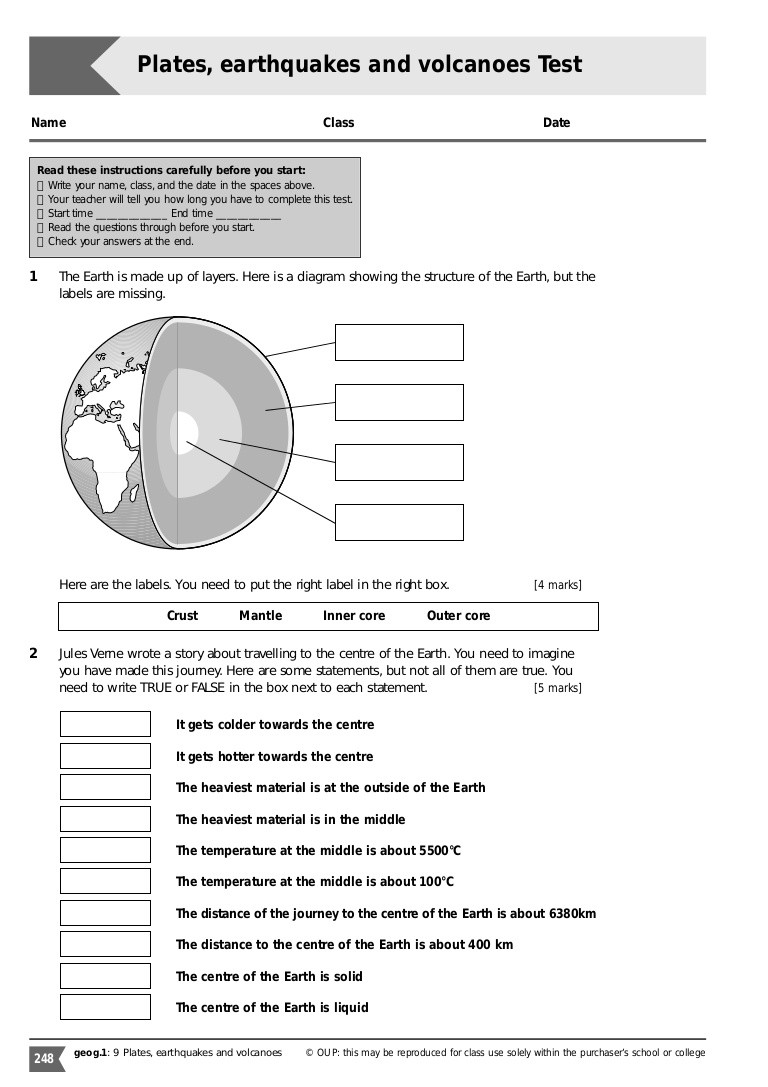Plate Boundary Worksheet Answers Plate Tectonics Test