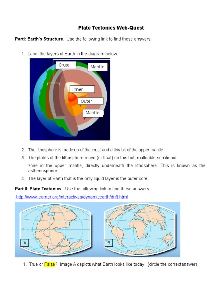 Plate Boundary Worksheet Answers Plate Tectonics Web Quest Student Plate Tectonics