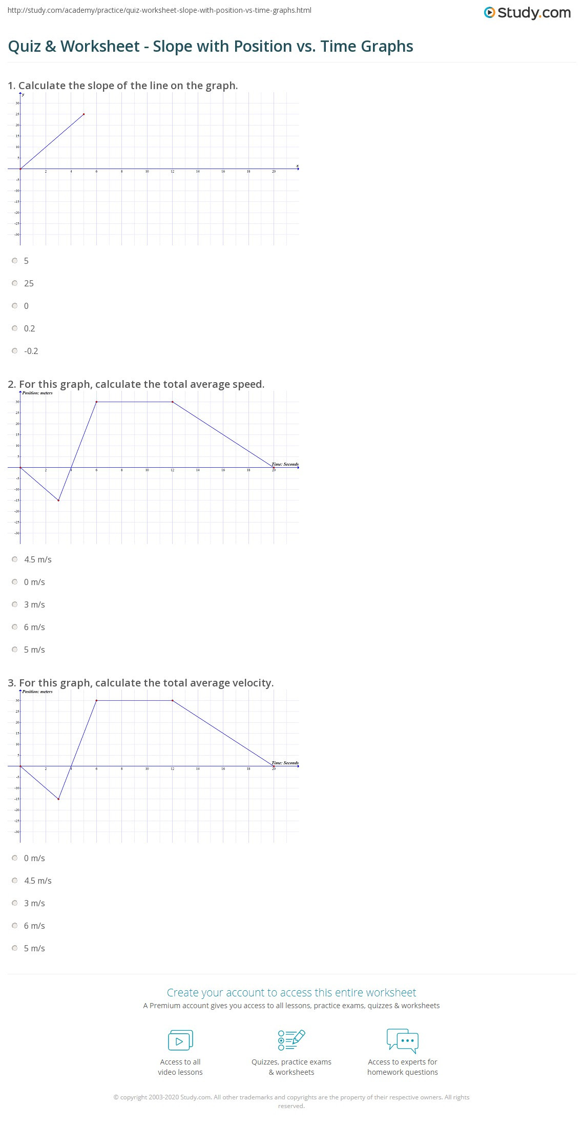Position Time Graph Worksheet Quiz &amp; Worksheet Slope with Position Vs Time Graphs
