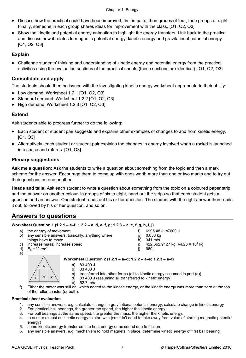 Potential and Kinetic Energy Worksheet Aqa Gcse 9 1 Physics Teacher Pack by Collins issuu