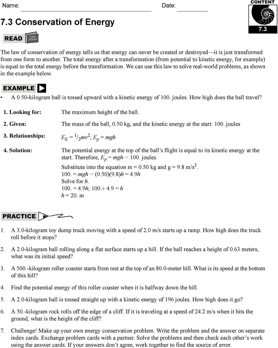 Potential Versus Kinetic Energy Worksheet 7 1 Potential and Kinetic Energy Pdf Free Download