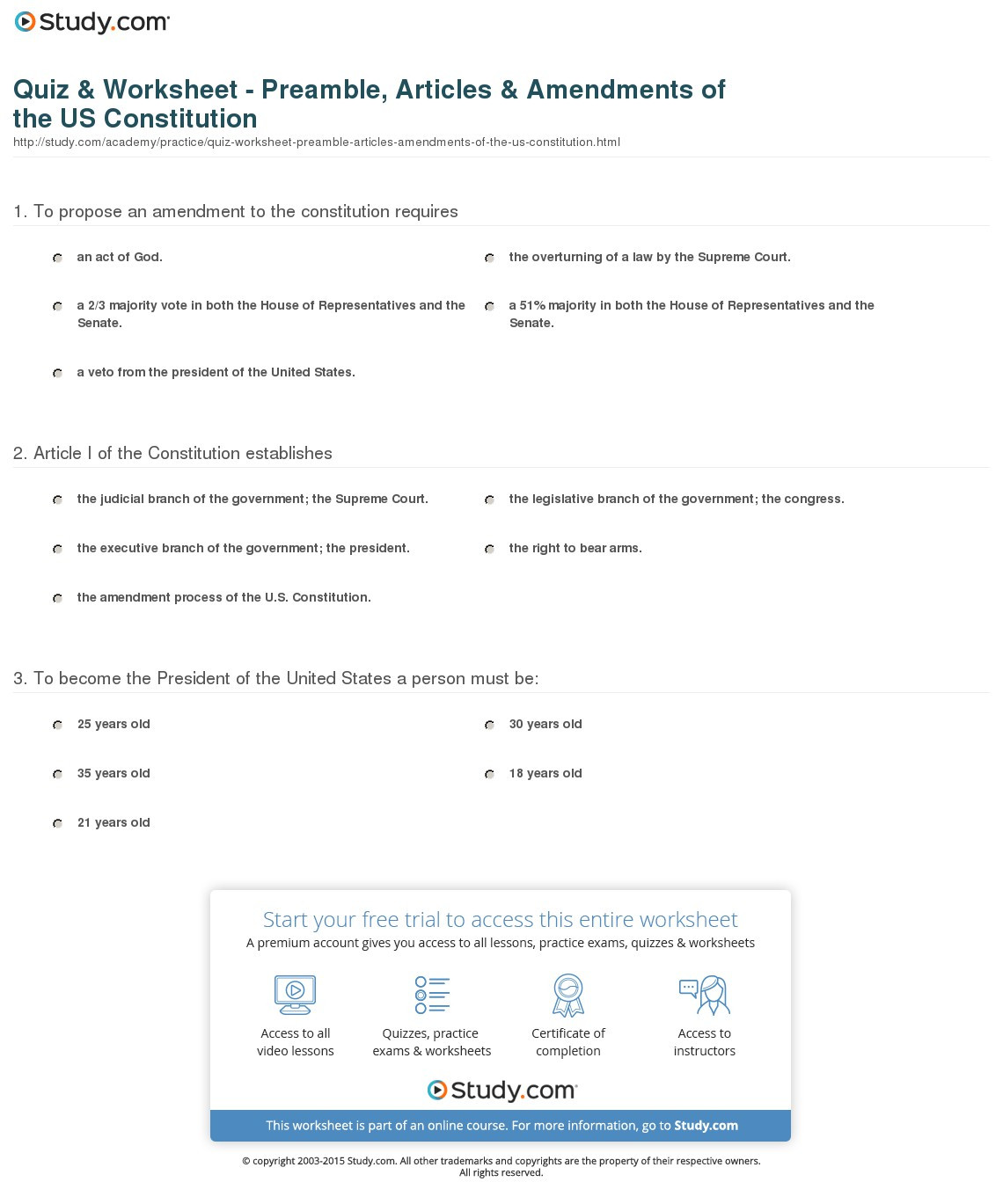 Powers Of Congress Worksheet Awesome Constitution Worksheet Answers