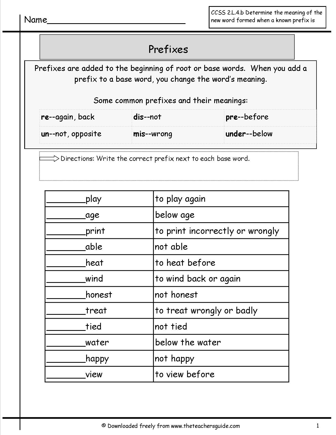 Prefixes and Suffixes Worksheet Free Prefixes and Suffixes Worksheets From the Teacher Guide