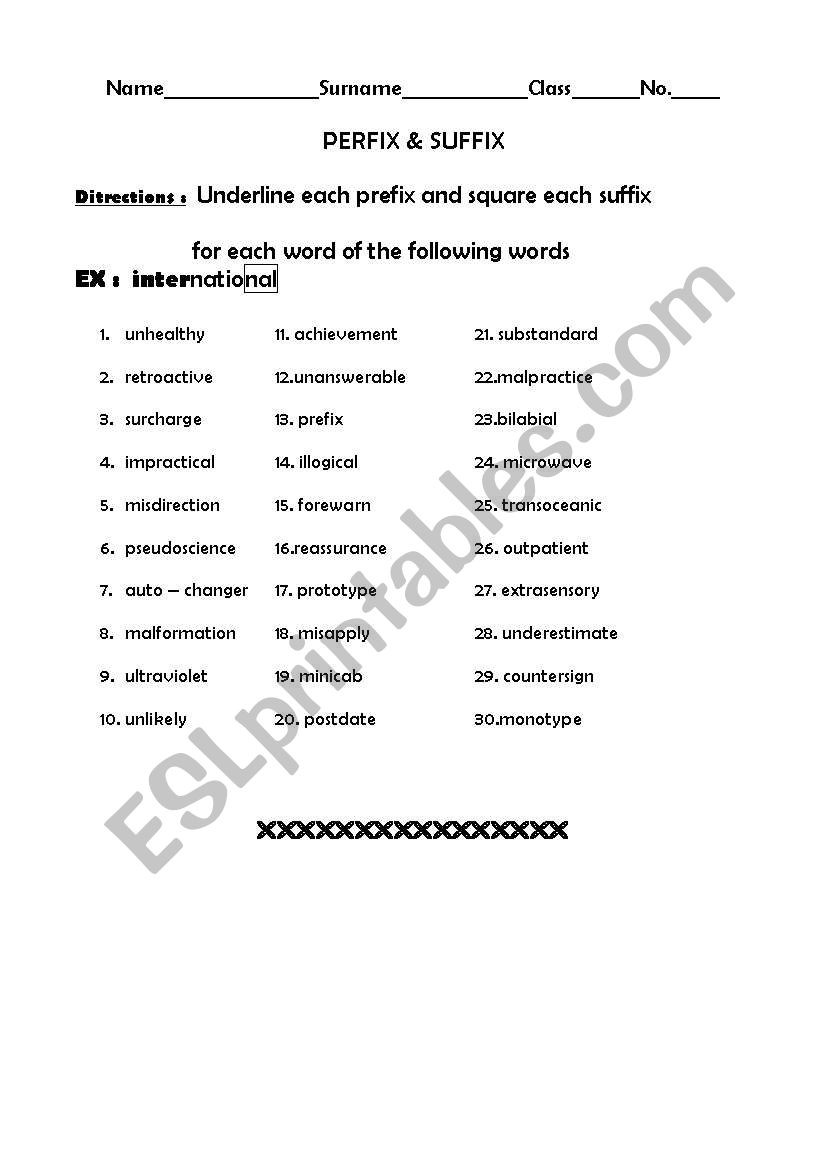 Prefixes and Suffixes Worksheet Prefix &amp; Suffix Esl Worksheet by Mai San444