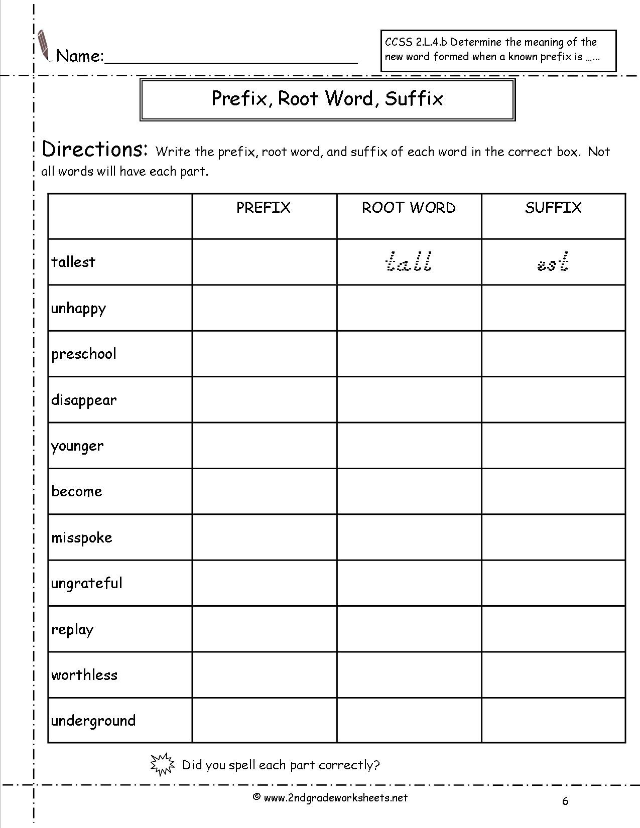 Prefixes and Suffixes Worksheet Second Grade Prefixes Worksheets and Suffixes