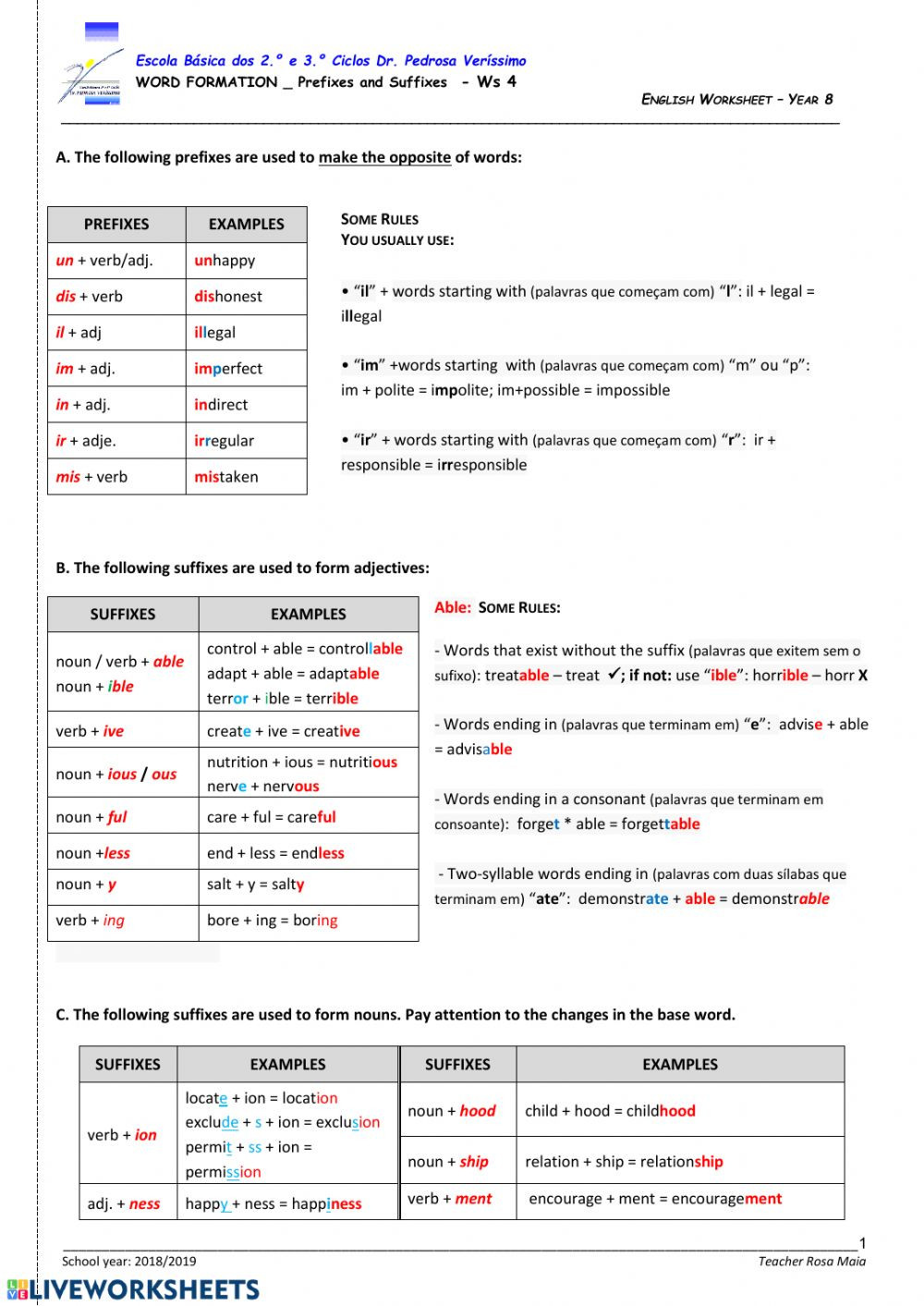 Prefixes and Suffixes Worksheet Suffixes and Prefixes Interactive Worksheet