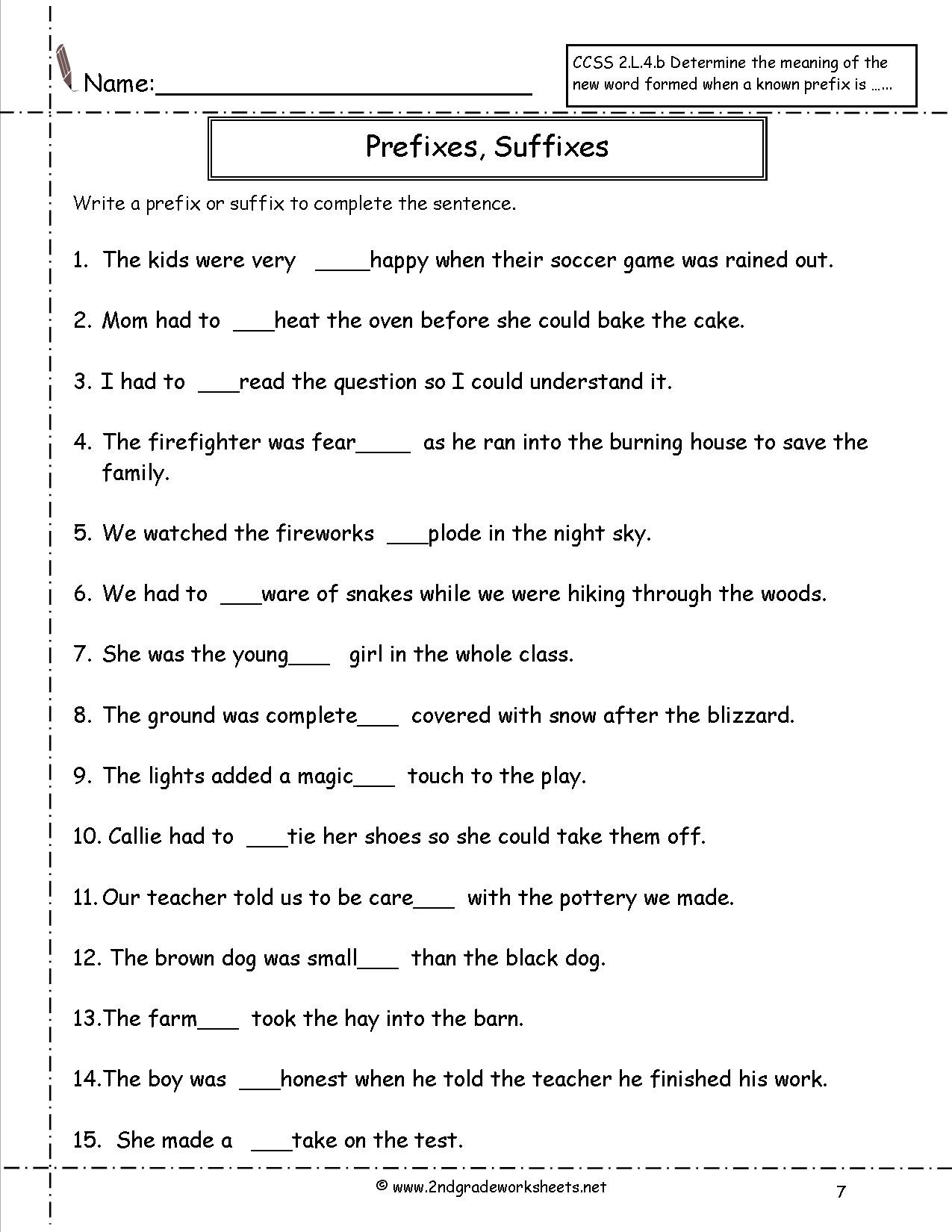 Prefixes and Suffixes Worksheet Suffixes Worksheets 7th Grade