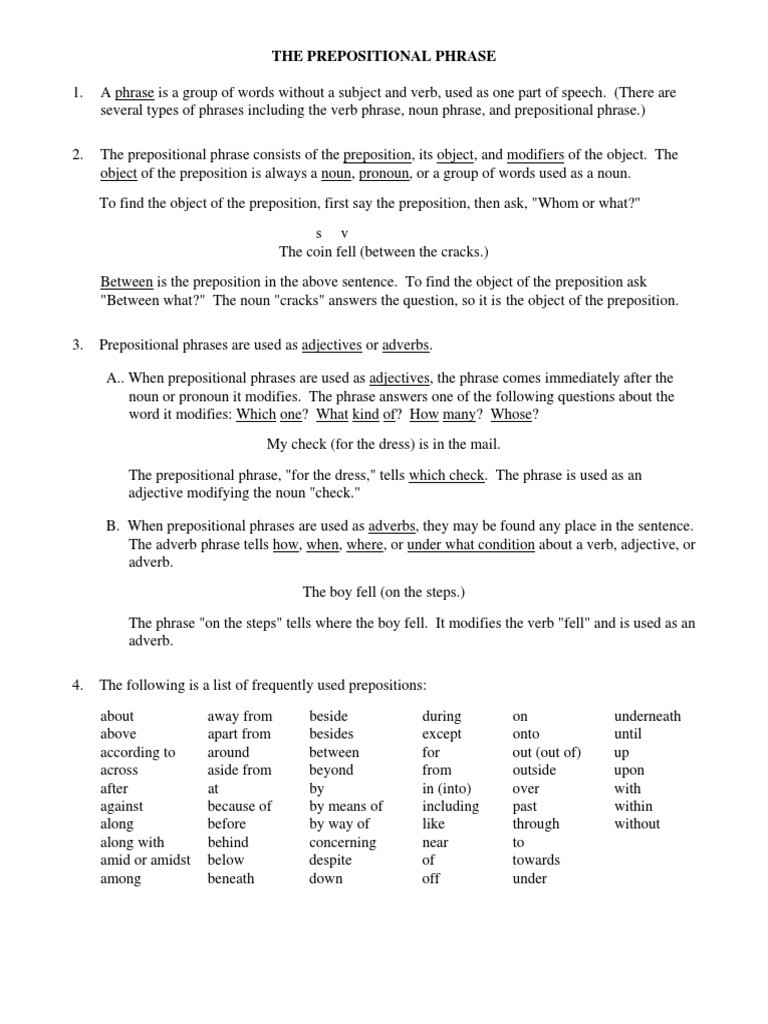 Prepositional Phrase Worksheet with Answers Prepositional Phrase Adverb